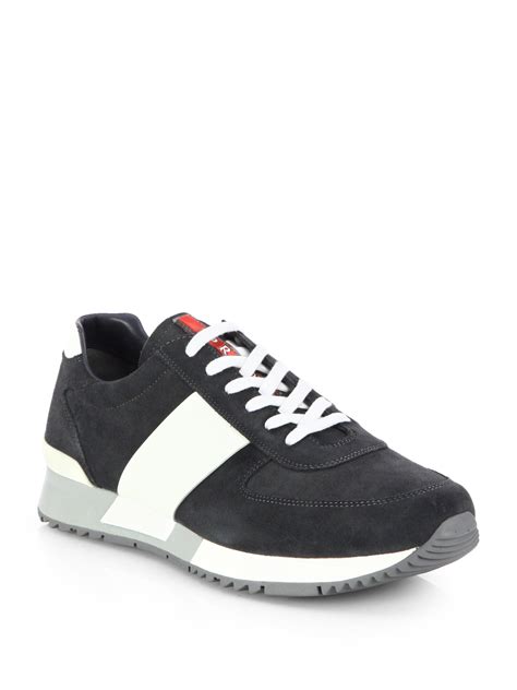 navy prada trainers|prada suede sneakers.